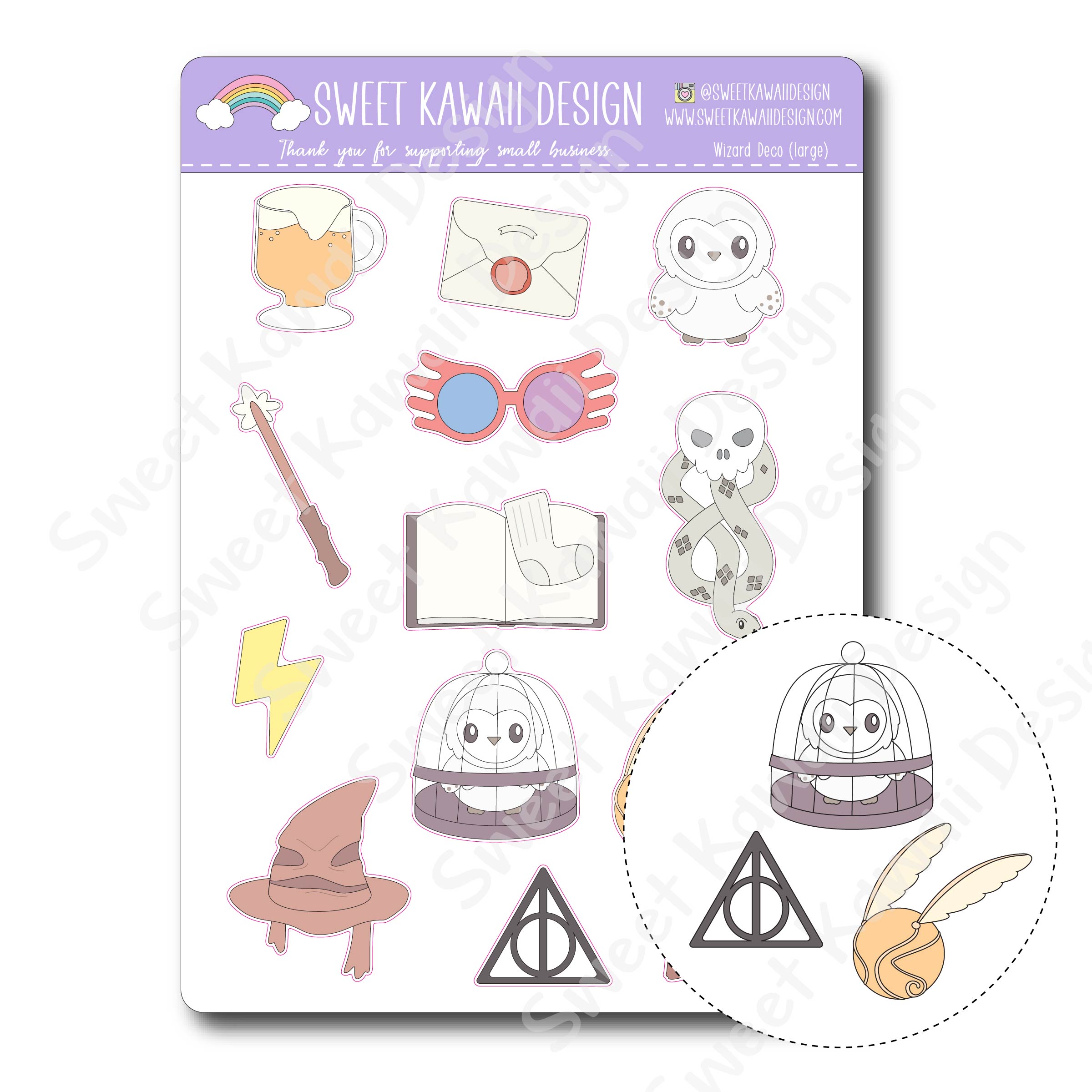 Kawaii Wizard Deco (Large) Stickers