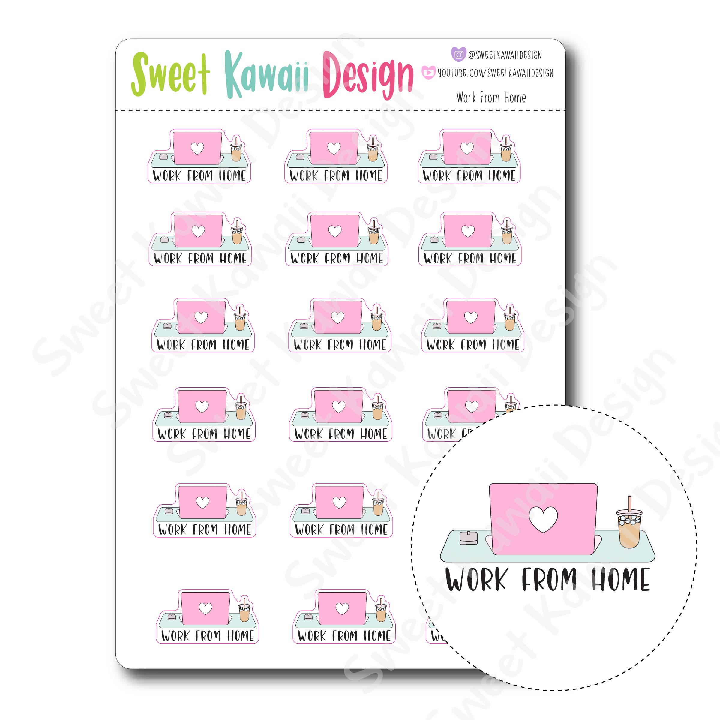 Kawaii Work From Home Stickers
