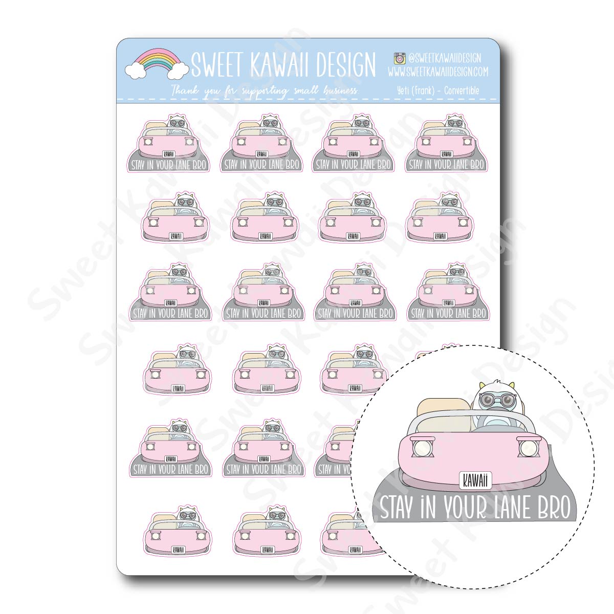 Kawaii Yeti (Frank) Stickers - Convertible (Stay In Your Lane)