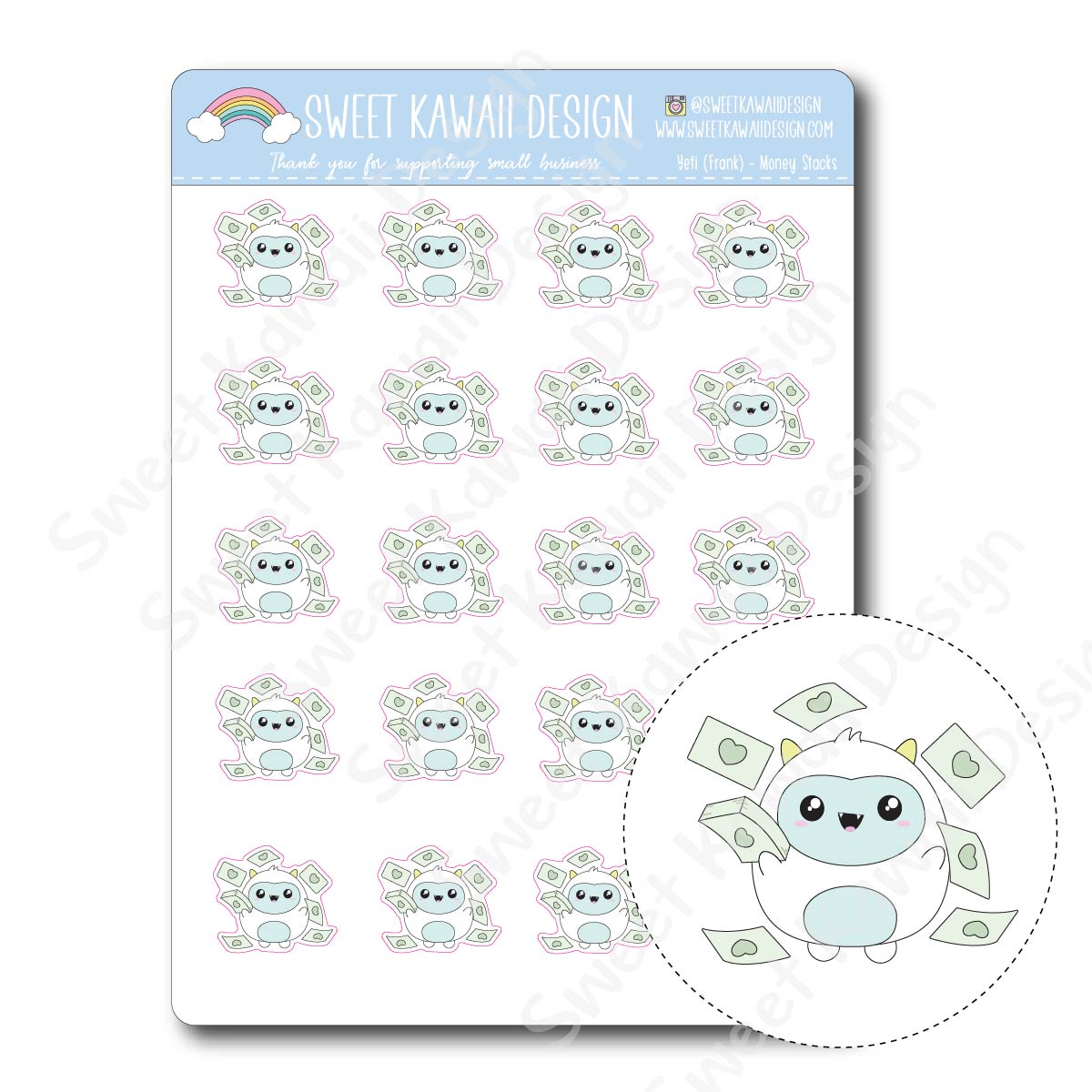 Kawaii Yeti  Stickers - Money Stacks