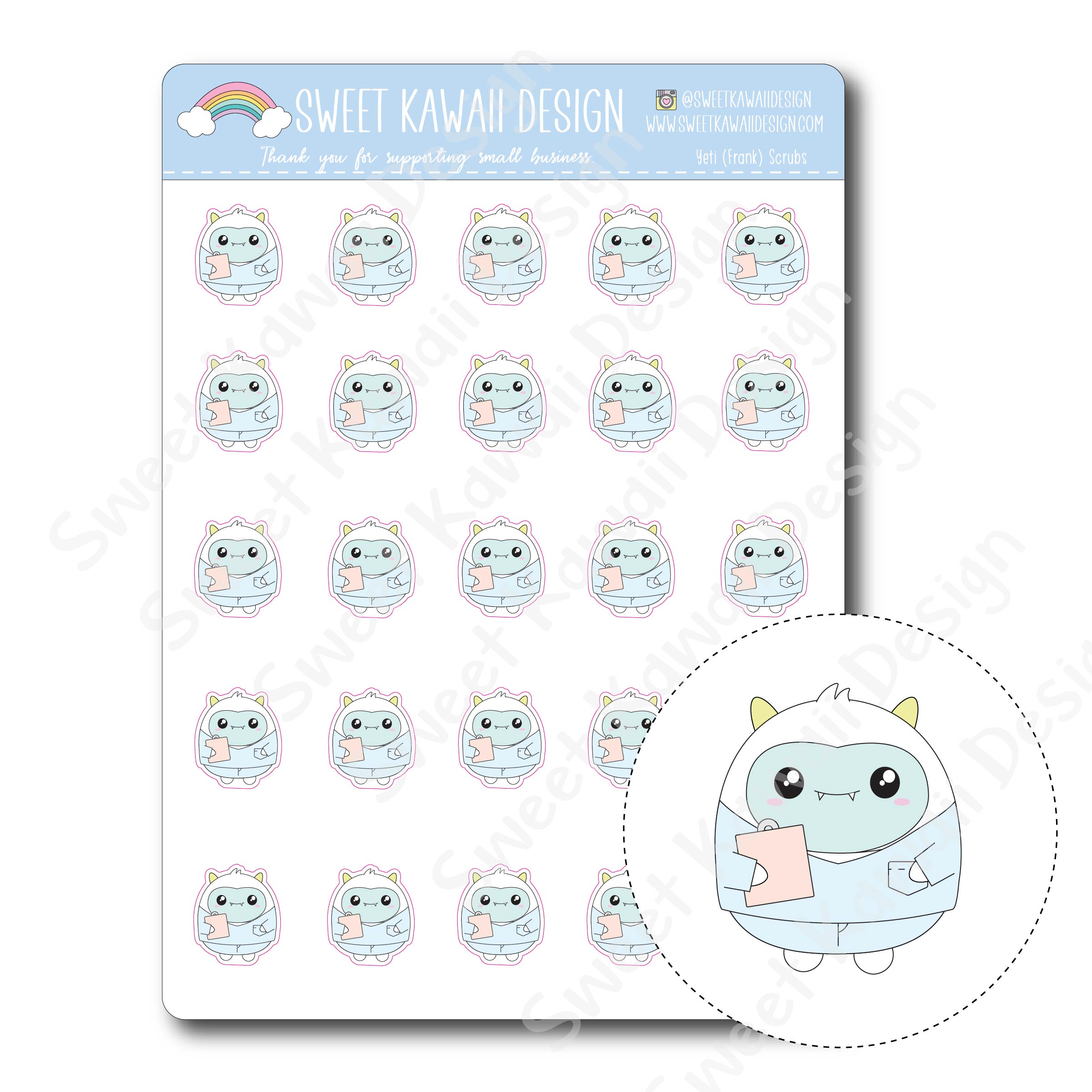 Kawaii Yeti  Stickers - Scrubs