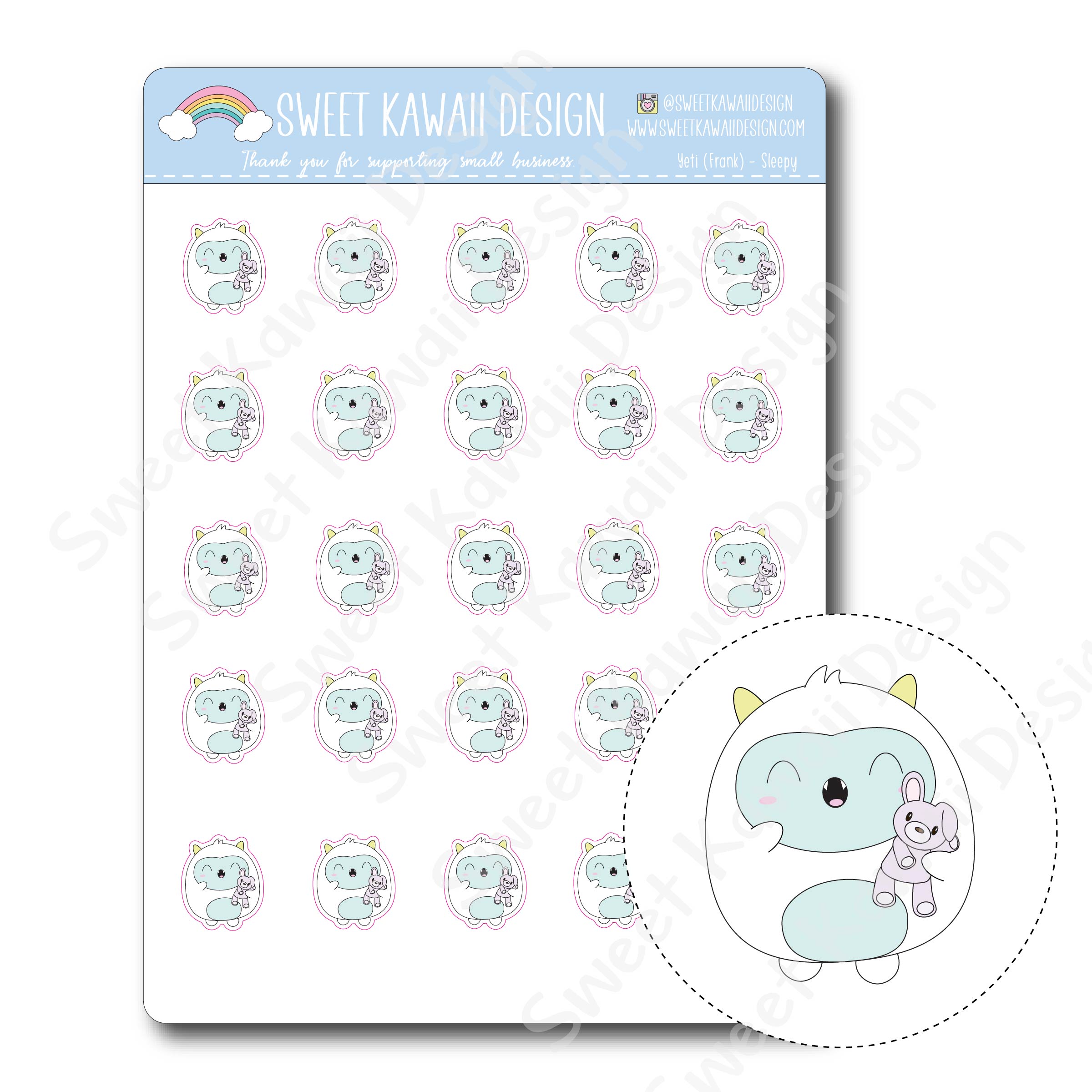 Kawaii Yeti (Frank) Stickers - Sleepy