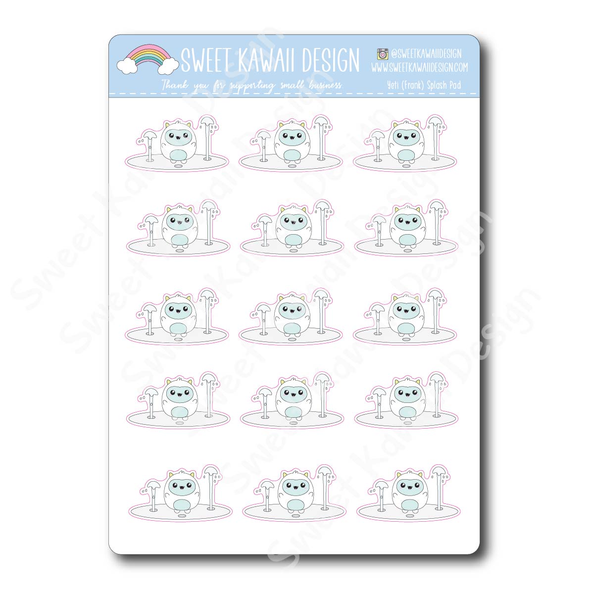 Kawaii Yeti (Frank) Stickers - Splash Pad