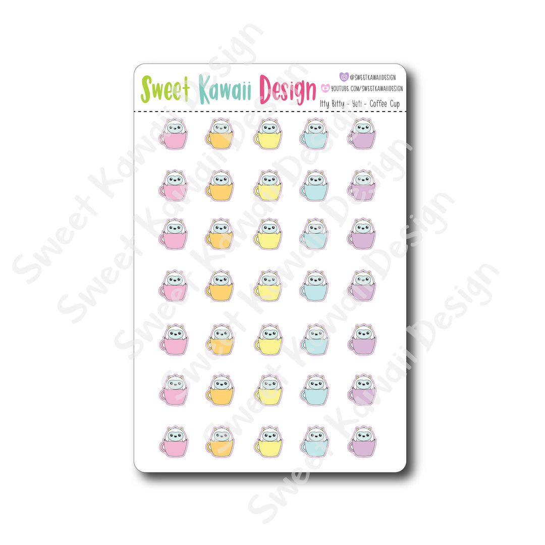 Kawaii Yeti Stickers - Coffee Cup