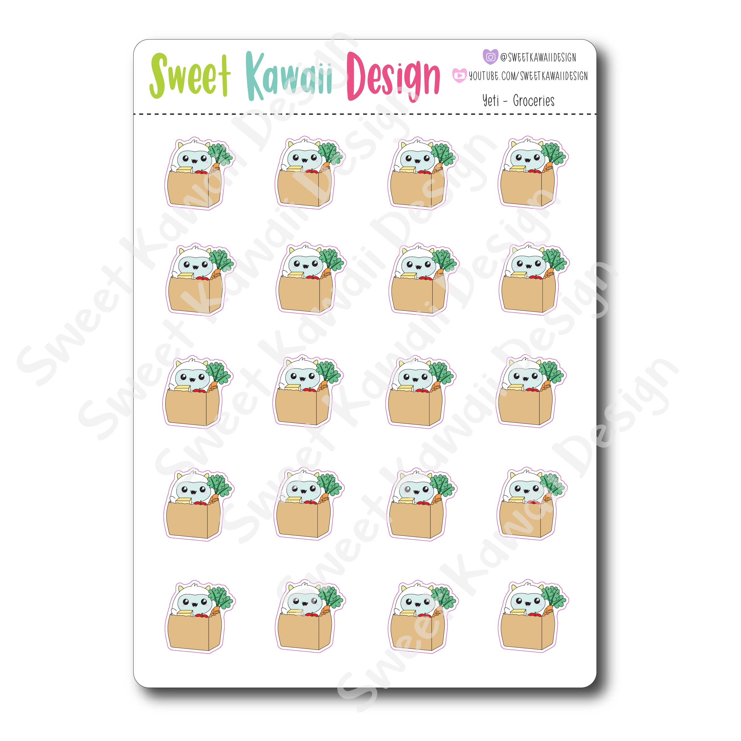 Kawaii Yeti  Stickers - Groceries