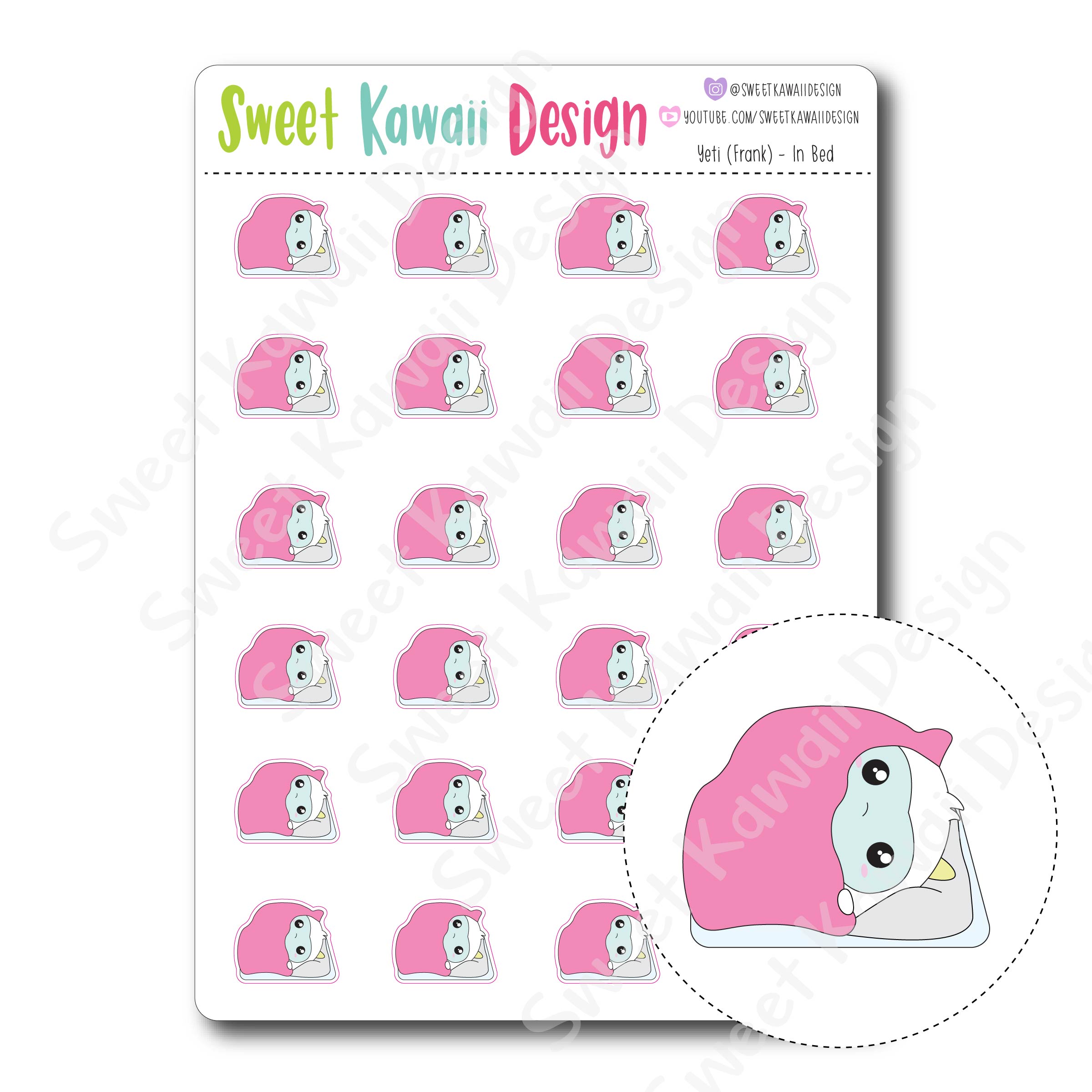 Kawaii Yeti Stickers - In Bed