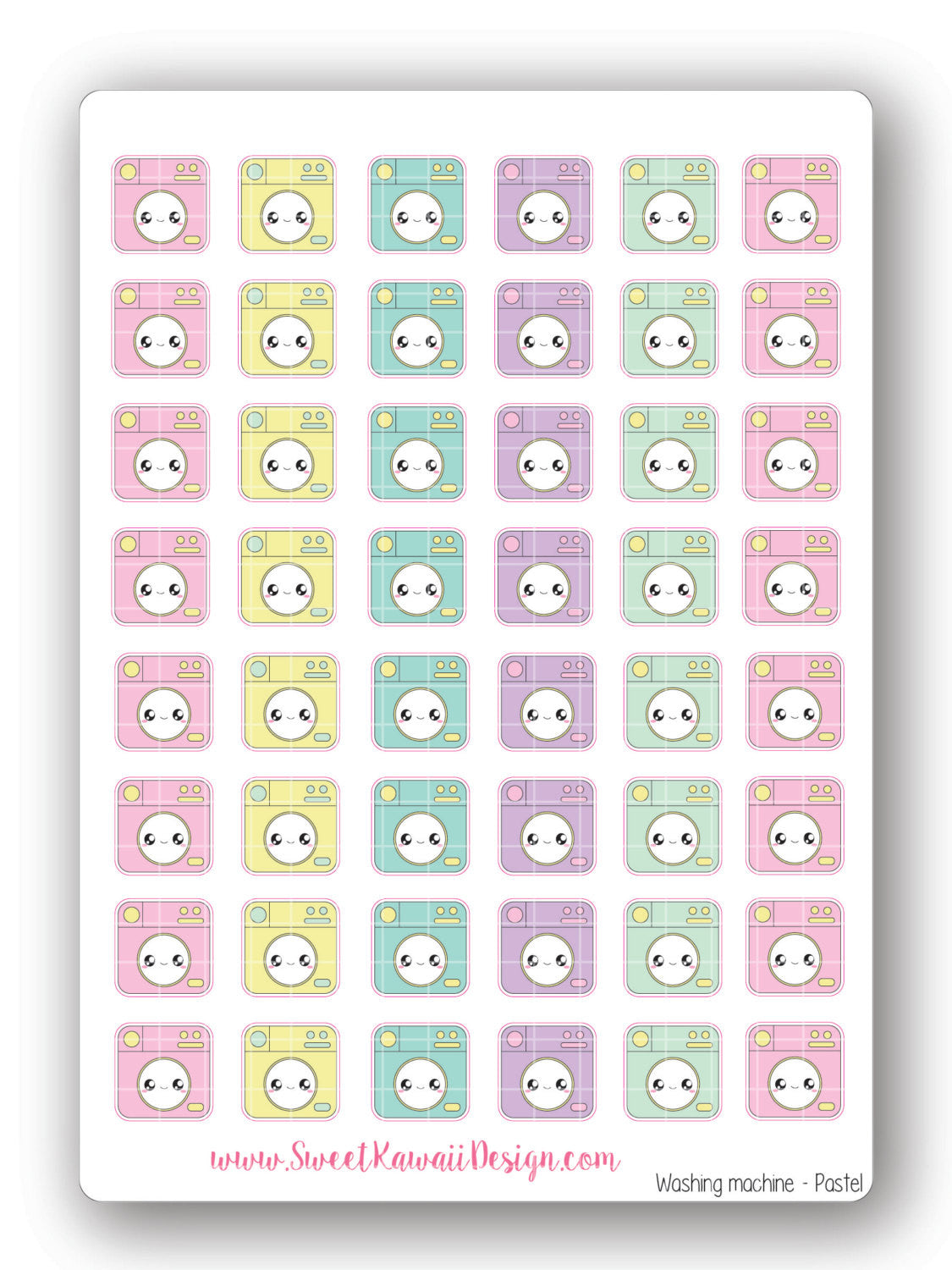 Kawaii Washing Machine Stickers - Pastel