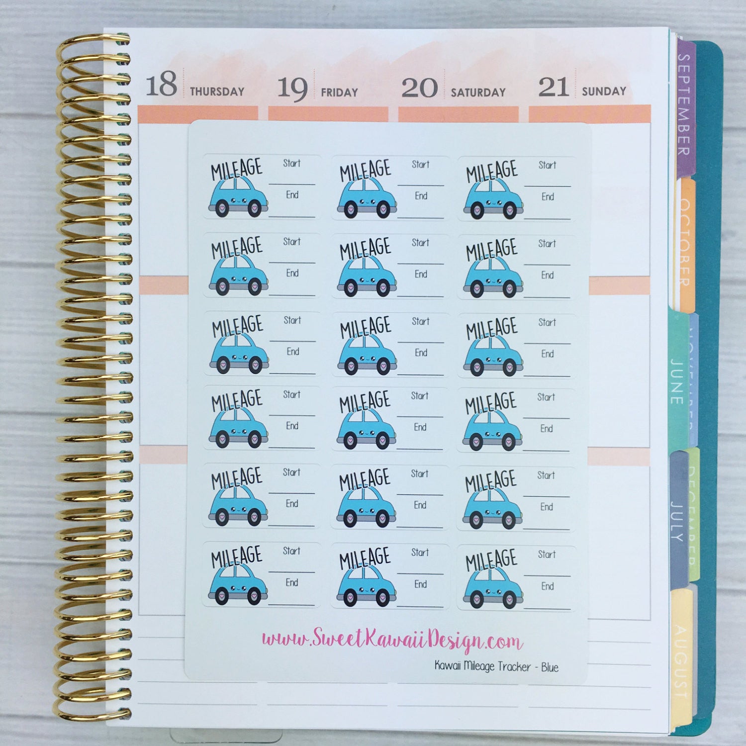 Kawaii Mileage Tracker Stickers - Blue