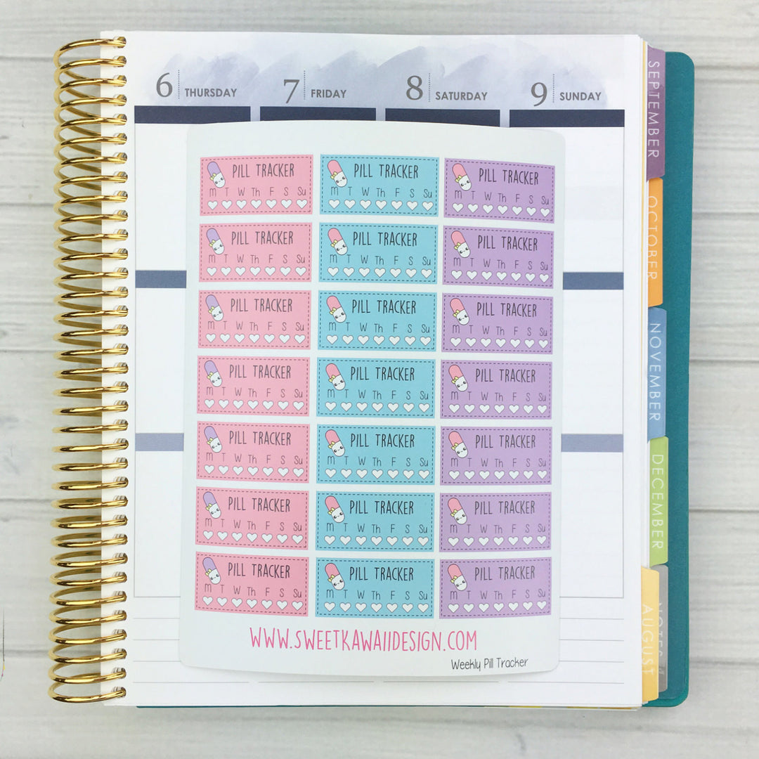 Kawaii Weekly Pill Tracker Stickers