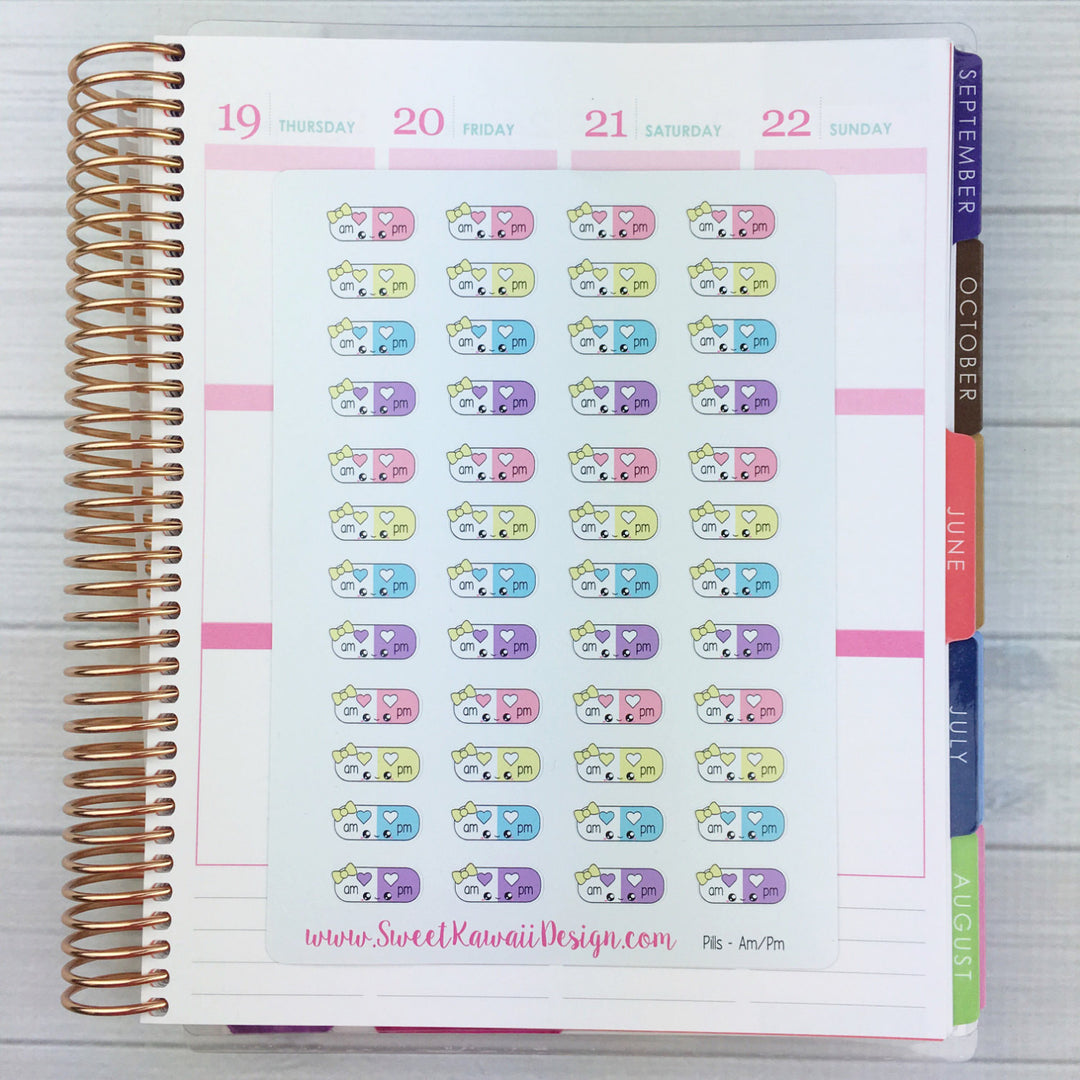 Kawaii Pill Stickers AM/PM