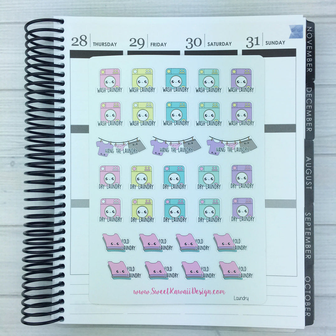 Kawaii  Laundry Stickers - Wash/Dry/Hang/Fold