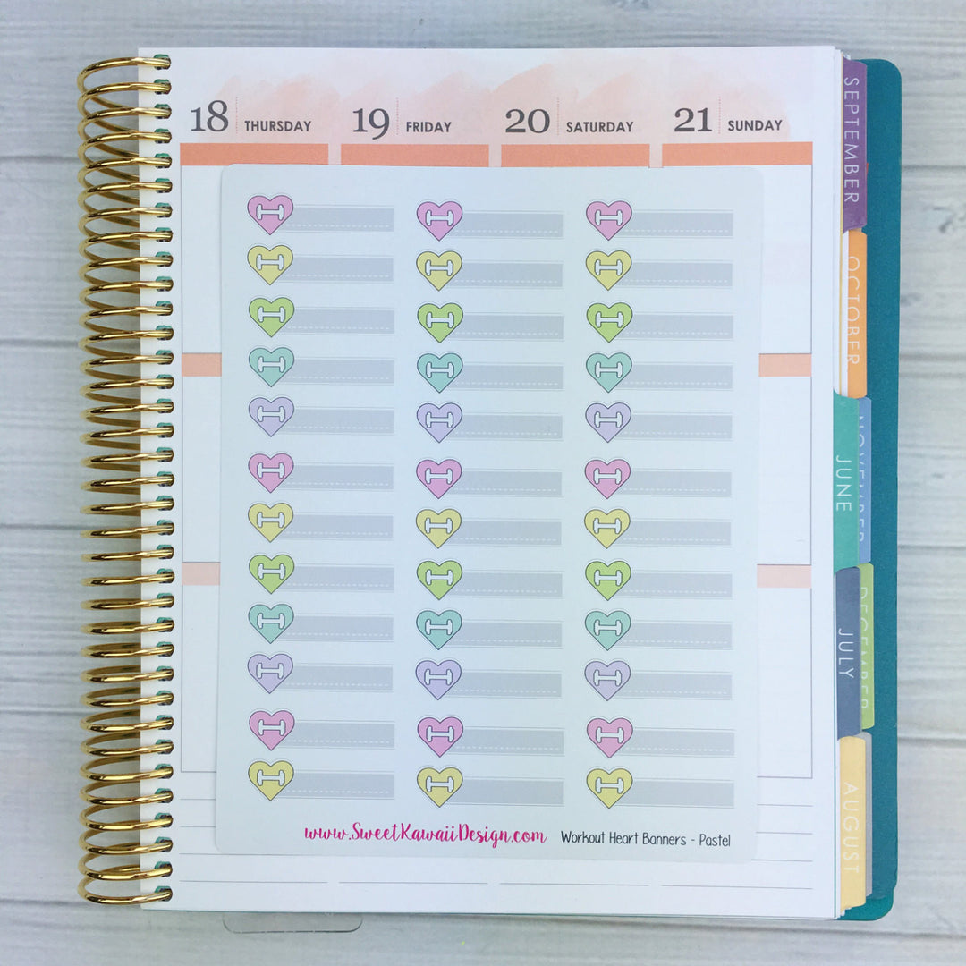 Kawaii Workout Heart Stickers - Pastel
