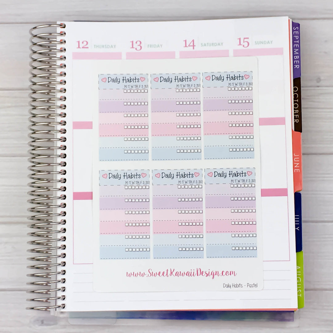 Kawaii Daily Habits Stickers - Pastel
