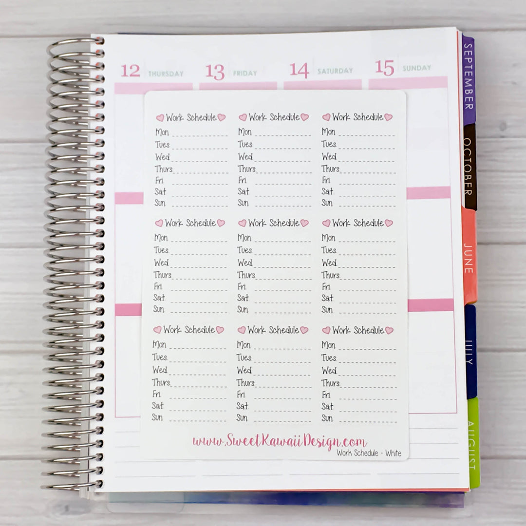 Kawaii Work Schedule Stickers - White
