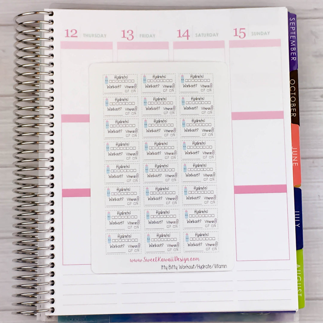 Itty Bitty Kawaii Hydrate/Workout/Vitamin Tracker Combo Stickers